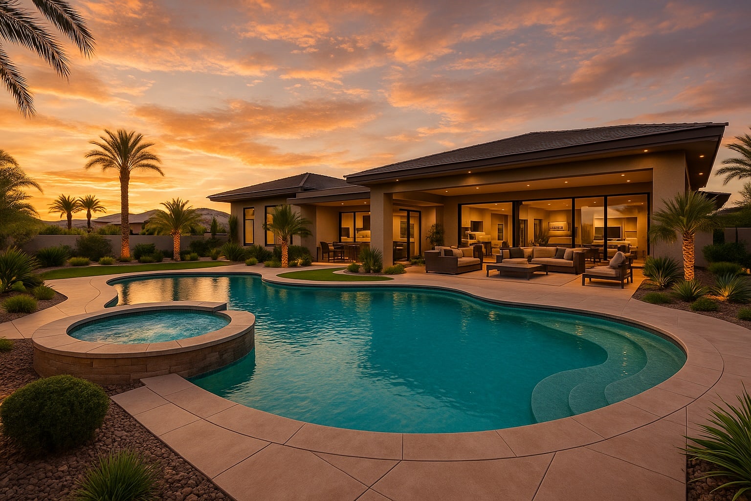 A pool at golden hour
